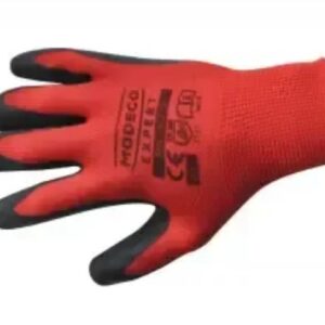 Rękawice poliestrowe lateks spieniany czarne - czerwone roz.10'CE